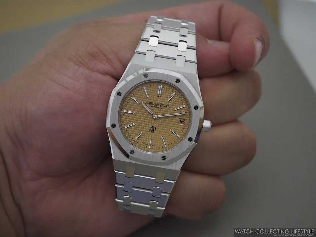 SIHH 2019 Audemars Piguet Royal Oak Extra Thin White Gold ref. 15202BC with Pink Toned Dial. Live Pictures Pricing. WATCH COLLECTING LIFESTYLE